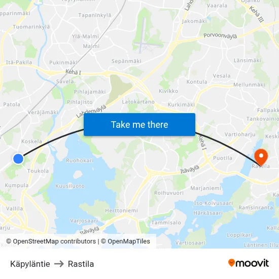 Käpyläntie to Rastila map