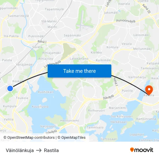 Väinölänkuja Lane to Rastila map