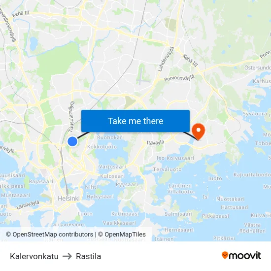 Kalervonkatu Street to Rastila map