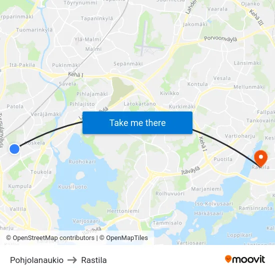 Pohjolanaukio to Rastila map
