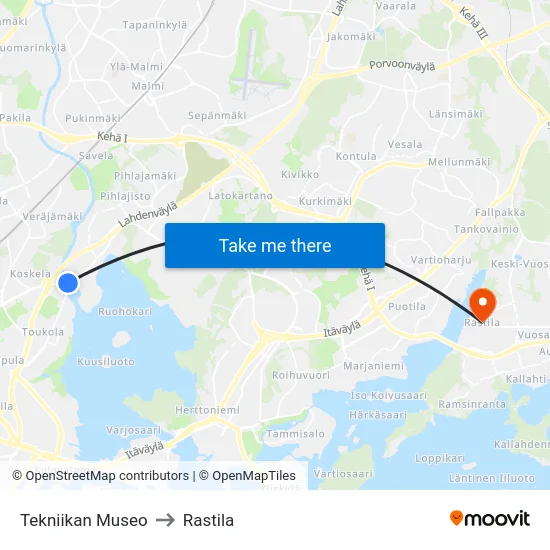 Tekniikan Museo to Rastila map