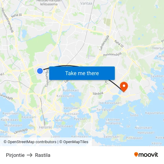 Pirjontie to Rastila map