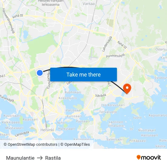 Maunulantie to Rastila map