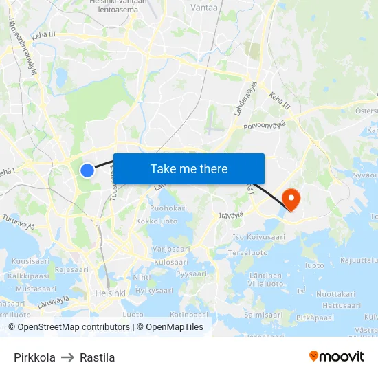 Pirkkola to Rastila map