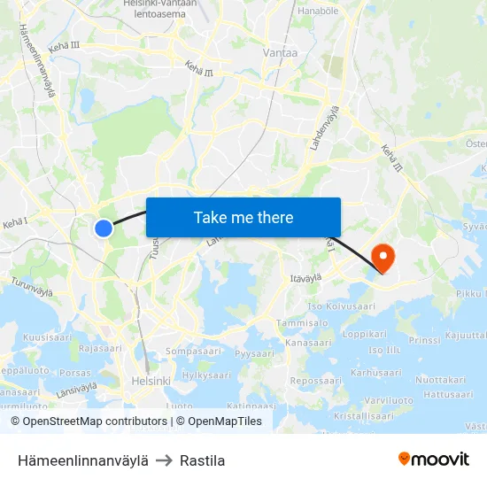 Hämeenlinnanväylä Avenue to Rastila map
