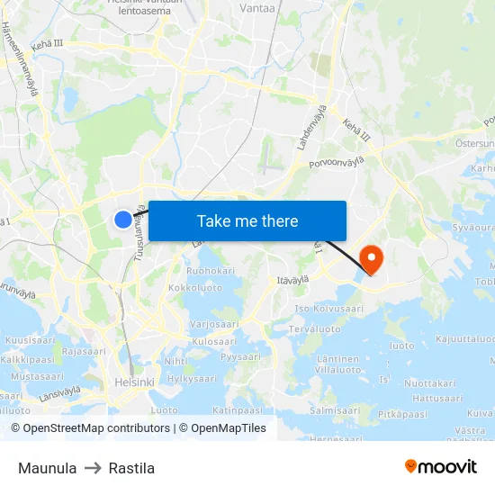 Maunula to Rastila map
