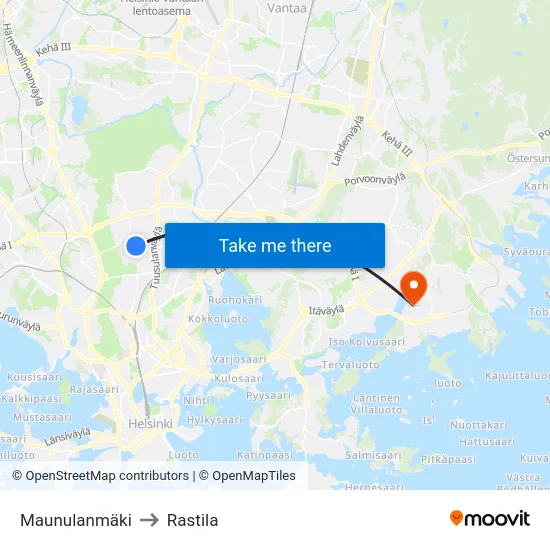 Maunulanmäki to Rastila map