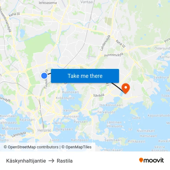 Käskynhaltijantie to Rastila map