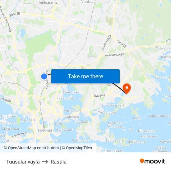 Tuusulanväylä to Rastila map