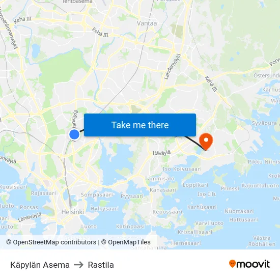 Käpylä Station to Rastila map