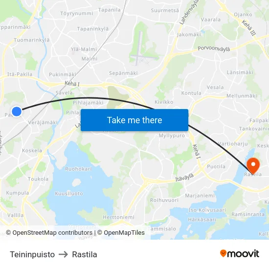 Teininpuisto to Rastila map