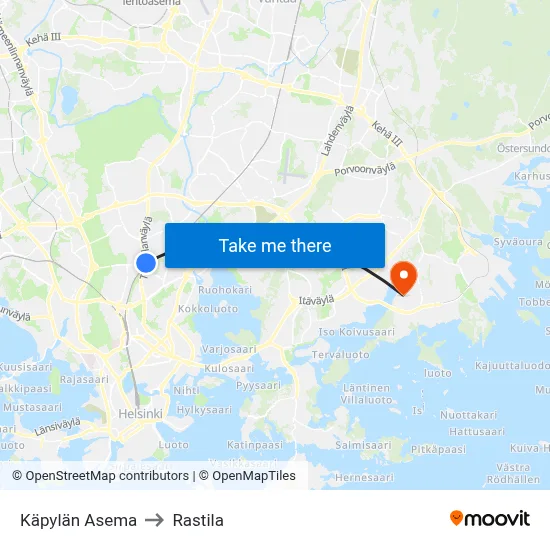Käpylän Asema to Rastila map