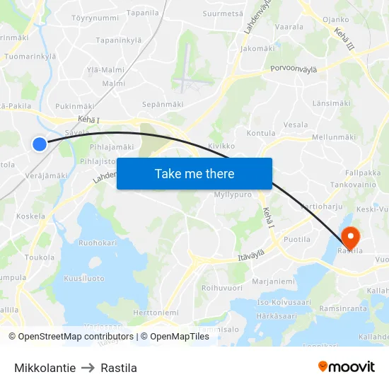 Mikkolantie to Rastila map