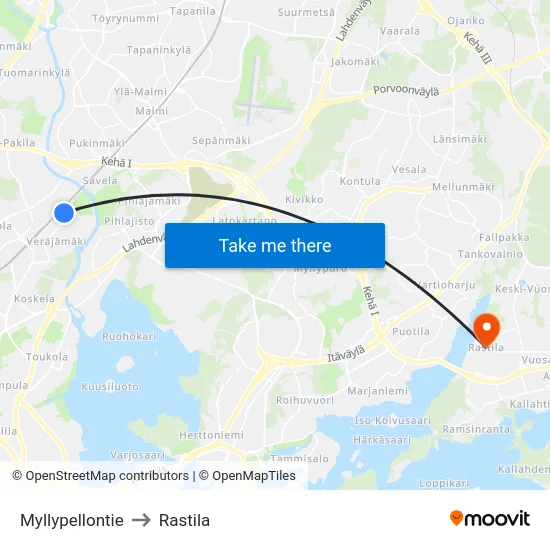 Myllypellontie to Rastila map