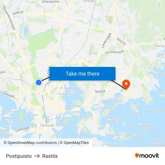 Postipuisto to Rastila map