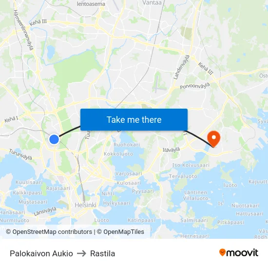 Palokaivon Aukio to Rastila map