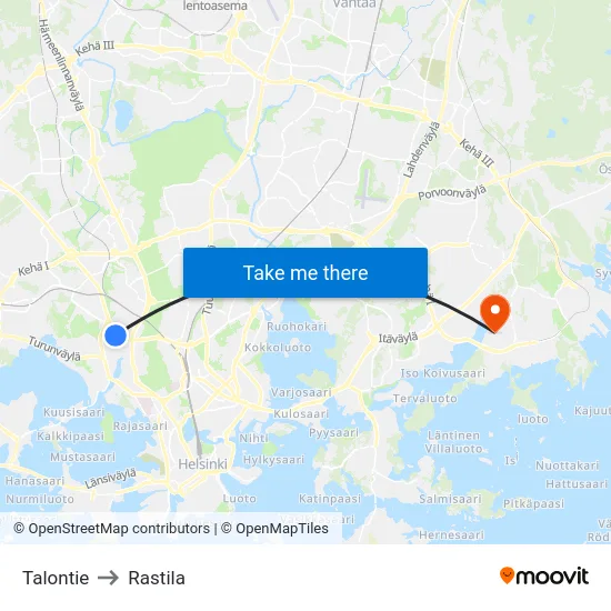 Talontie to Rastila map