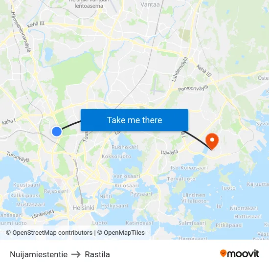 Nuijamiestentie to Rastila map
