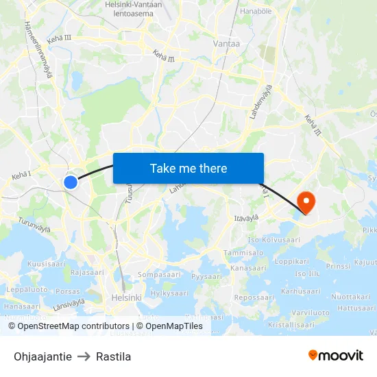 Ohjaajantie to Rastila map