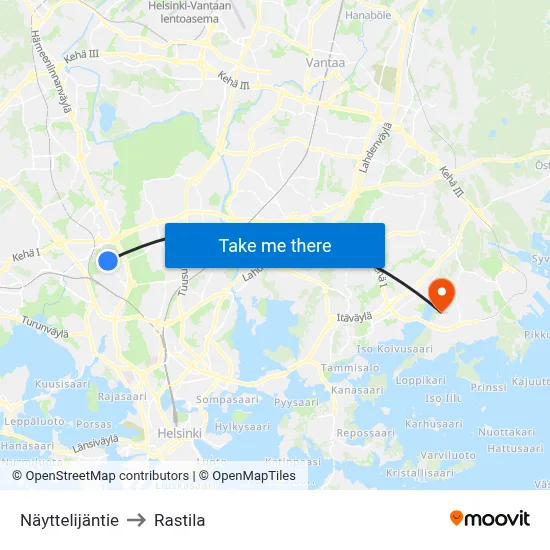 Nayttelijantie to Rastila map