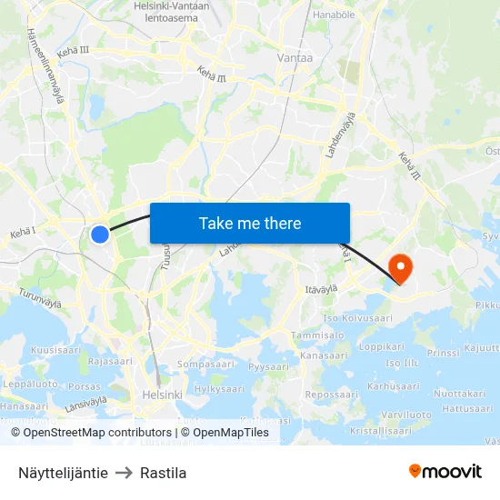 Nayttelijantie to Rastila map