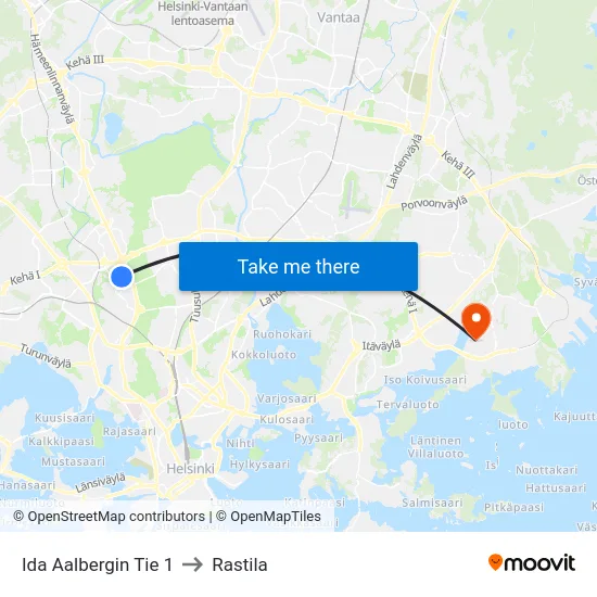 Ida Aalbergin Tie 1 to Rastila map