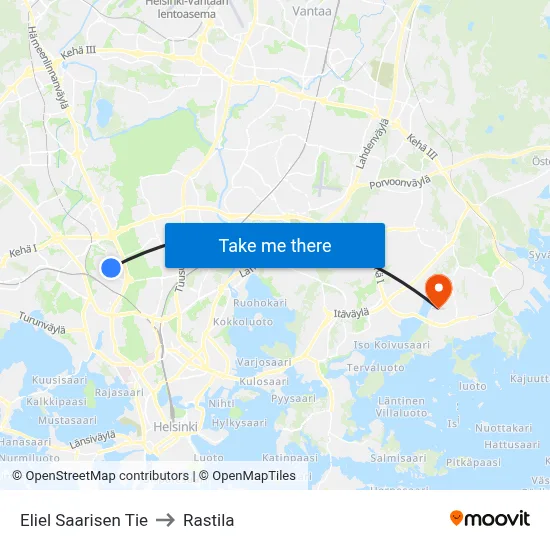 Eliel Saarisen Tie to Rastila map