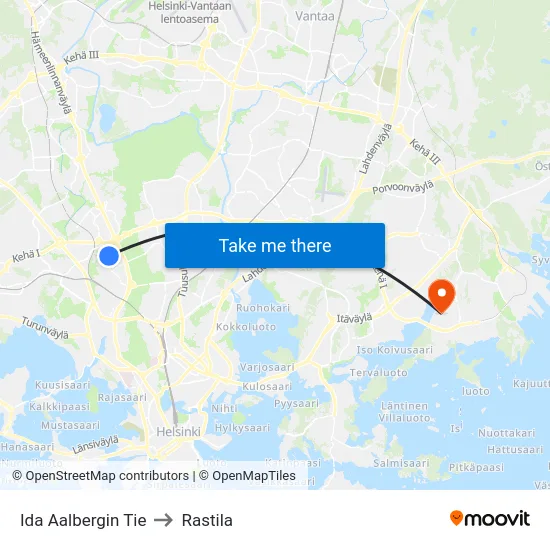 Ida Aalbergin Tie to Rastila map