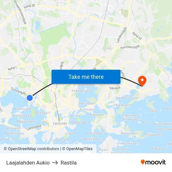 Laajalahden Aukio to Rastila map