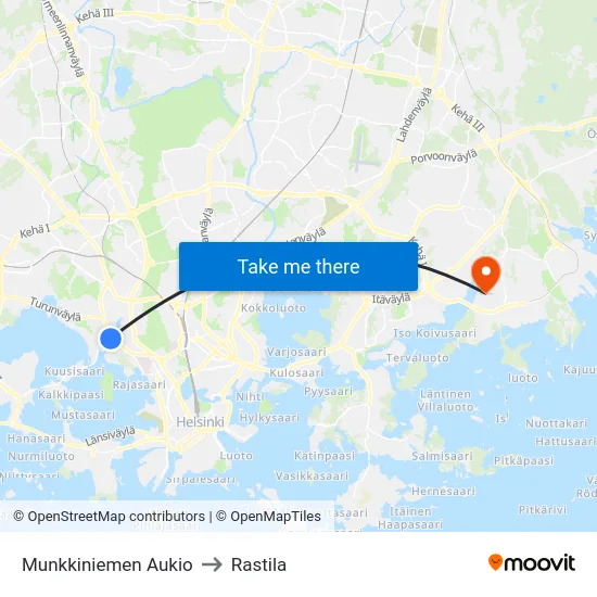 Munkkiniemen Aukio to Rastila map