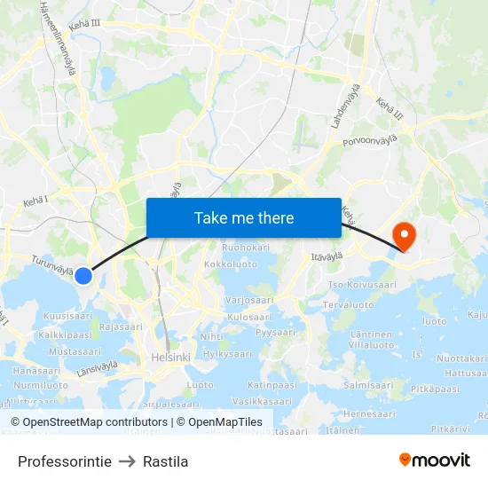 Professorintie to Rastila map