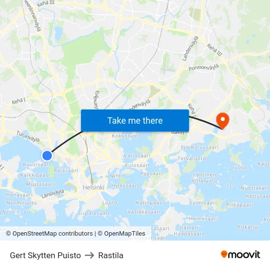 Gert Skytten Puisto to Rastila map