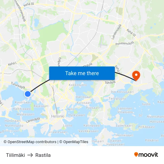 Tiilimäki to Rastila map