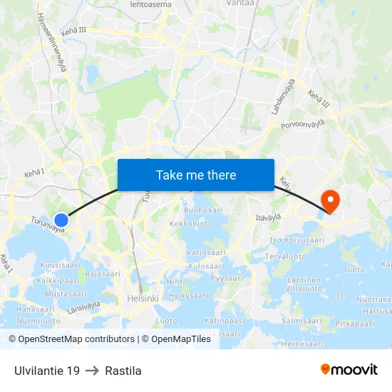 Ulvilantie 19 to Rastila map