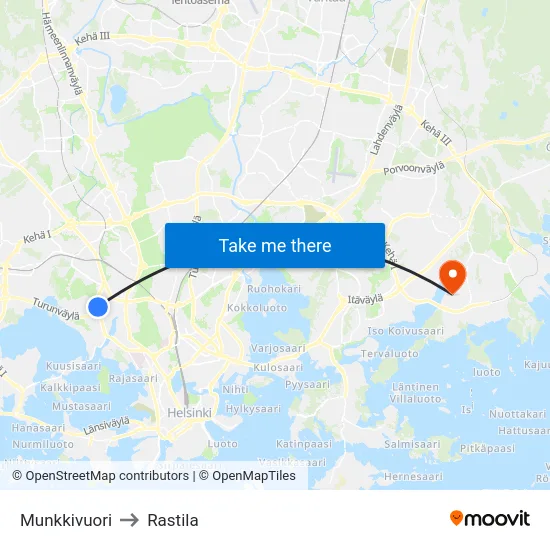 Munkkivuori to Rastila map