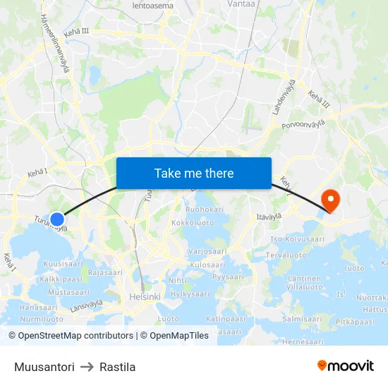 Muusantori to Rastila map