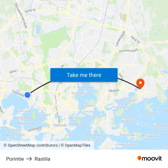Porintie to Rastila map