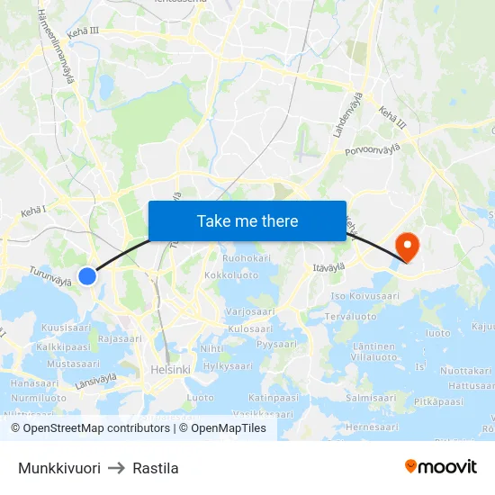Munkkivuori to Rastila map