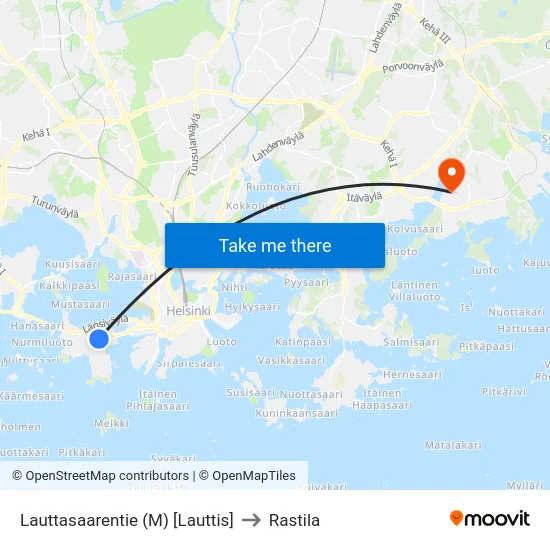 Lauttasaarentie (M) [Lauttis] to Rastila map