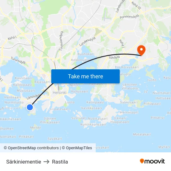 Särkiniementie to Rastila map