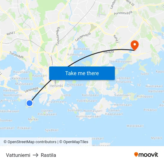 Vattuniemi to Rastila map