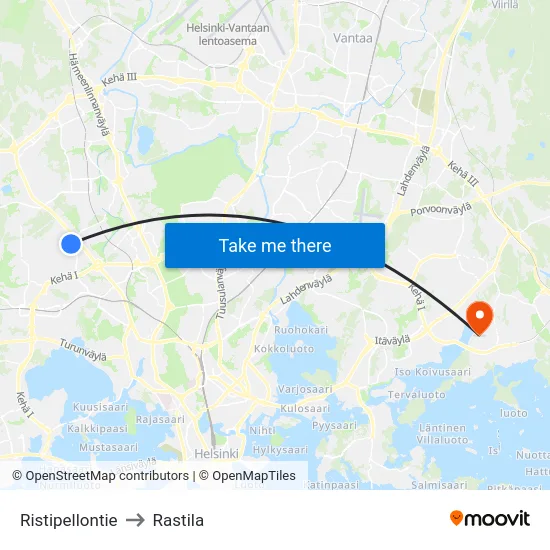 Ristipellontie to Rastila map