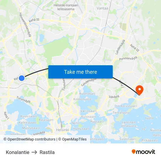 Konalantie to Rastila map
