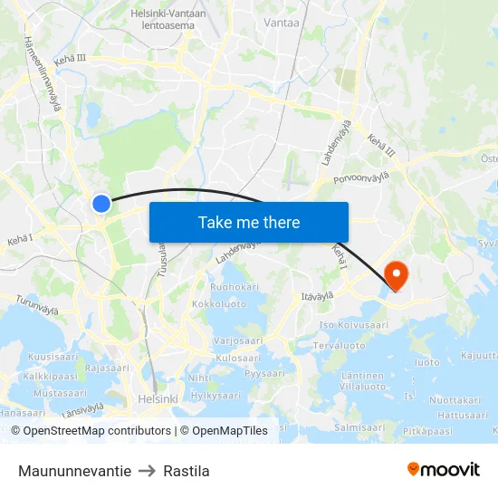 Maununnevantie to Rastila map