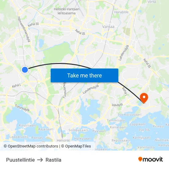 Puustellintie to Rastila map