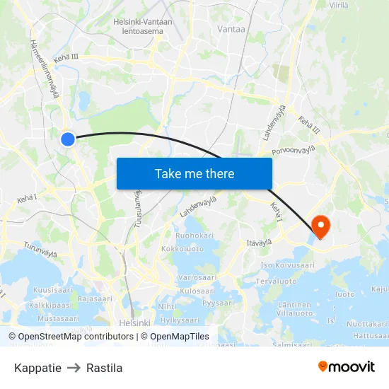 Kappatie to Rastila map