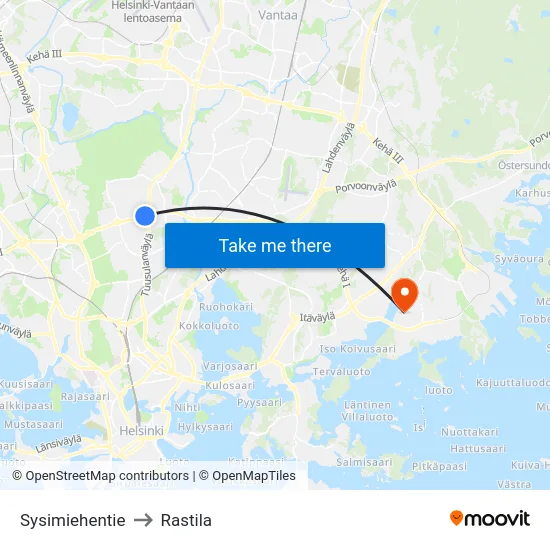 Sysimiehentie to Rastila map