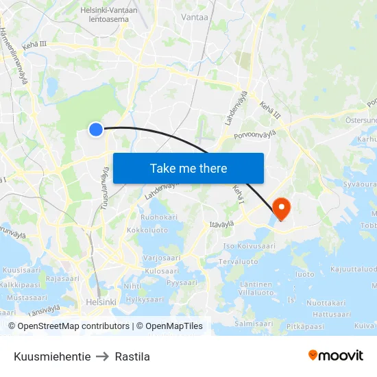 Kuusmiehentie to Rastila map