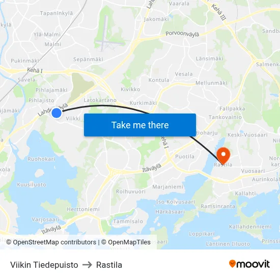 Viikki Science Park to Rastila map
