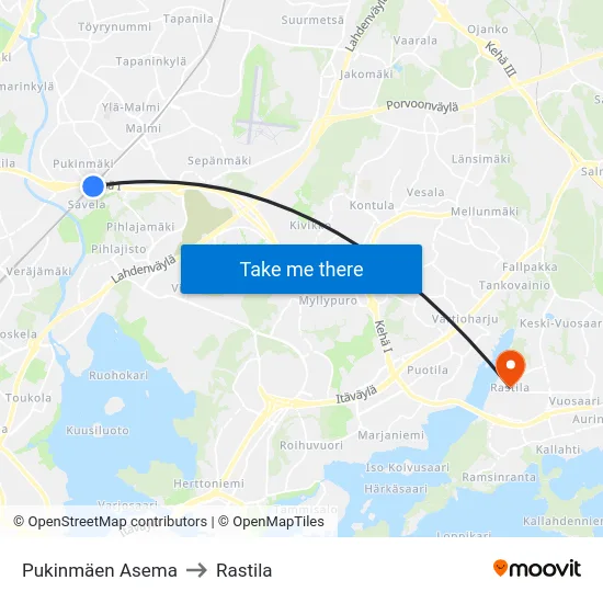 Pukinmäen Asema to Rastila map